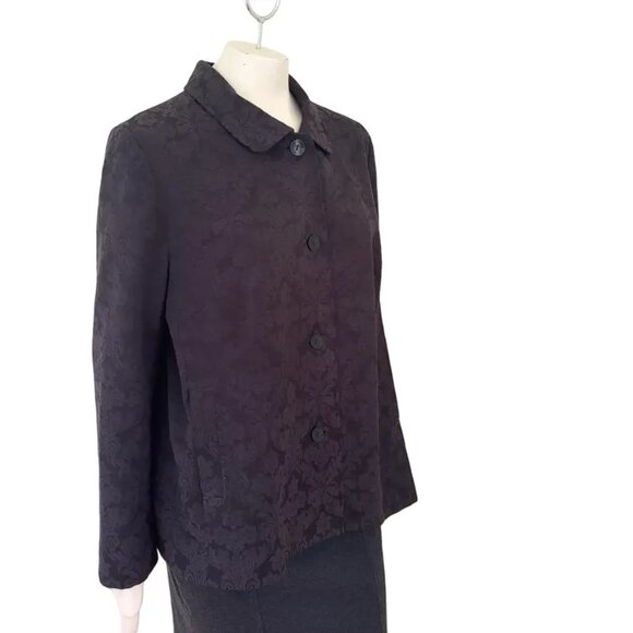 J.JILL Damask Brocade Button Front Jacket in Black SZ 18 - Picture 5 of 11